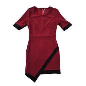 Sheinside Maroon & Black Bodycon Faux Wrap Dress Women's Medium Stretch EUC